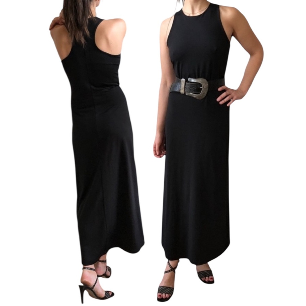 VTG 90s EXPRESS Black Sleeveless High Neck Racer Back Maxi Dress 0 2 4 XS S